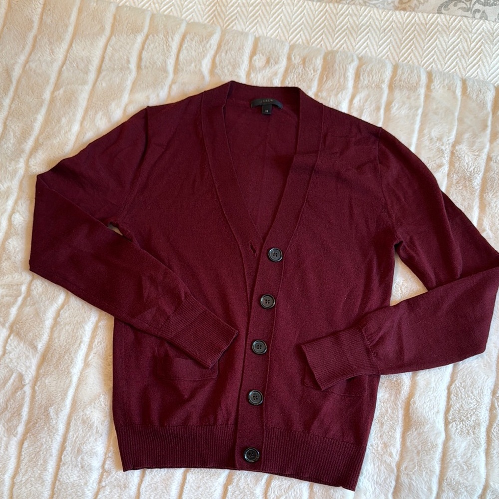 J. Crew Wine V-Neck Cardigan Sweater Knit